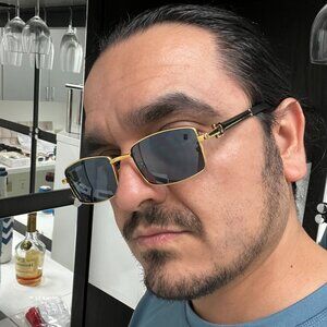 Men Sunglasses Trendy Dark Black Lens Rectangular Fashion Rapper Shades Gold New